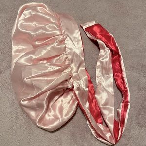 Pink Reversible Satin Bonnet with Ties